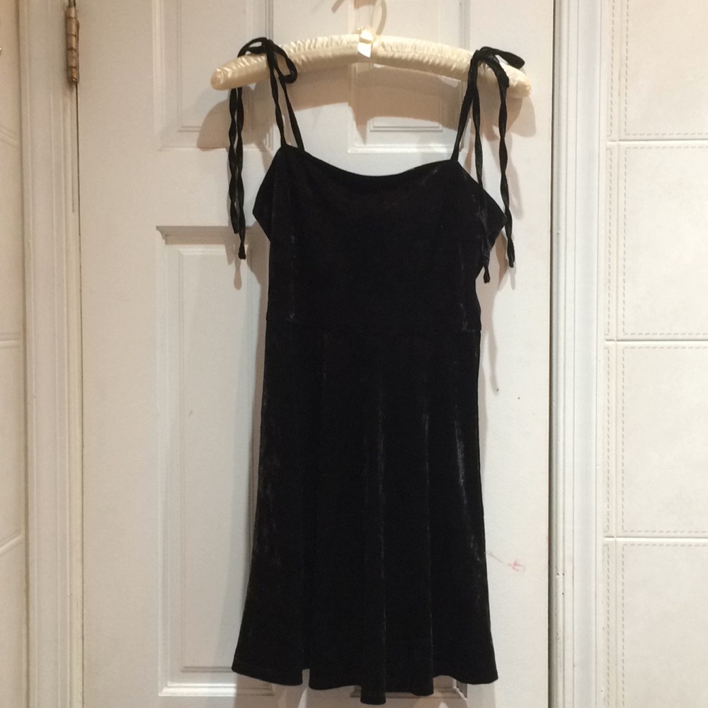 F21 Velvety Black Mini Dress with Self-tie Straps
